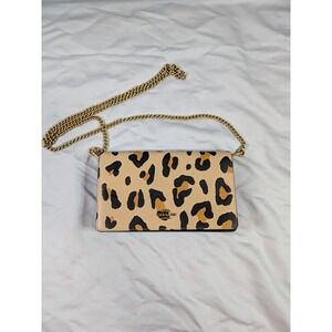Coach Callie Foldover Chain Clutch W/ Leopard Leather Print Brass Hardware Rare